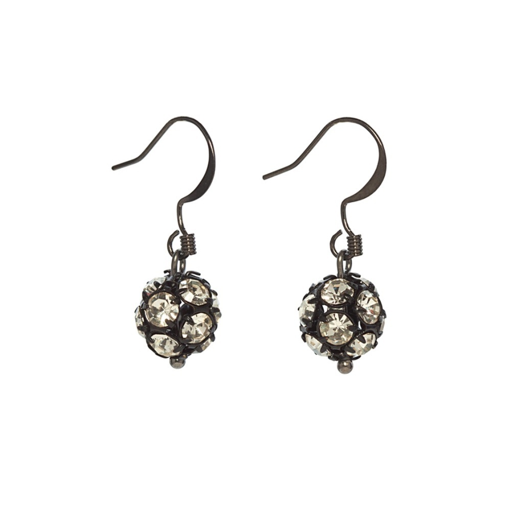 Last One Swarovski Crystal Ball Earrings – 10mm Drop – Black & Clear – NWT